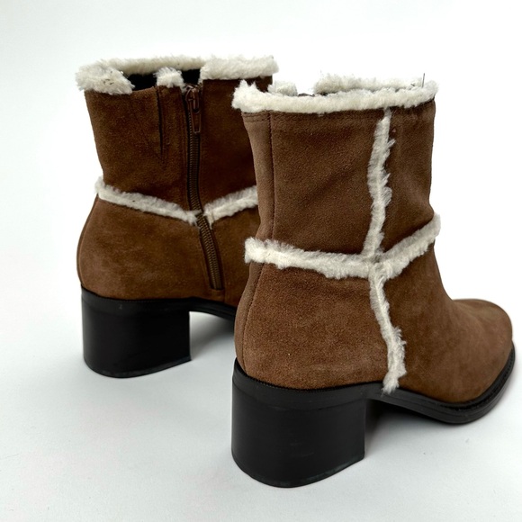 BROWN SUEDE LEATHER SHEARLING SHORT BOOTS by Markon Zipped with Heel Size- 9 1/2 - Picture 7 of 13